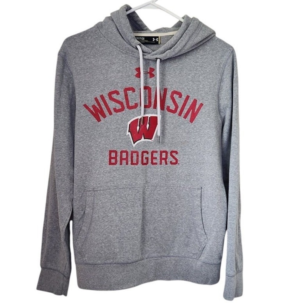 Under Armour Wisconsin Badgers Hoodie, Womens Small Gray Pullover Sweatshirt 218